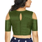 Aastha Fashion Women's Mehendi Art Silk Cold Shoulder Sleeve Readymade Blouse