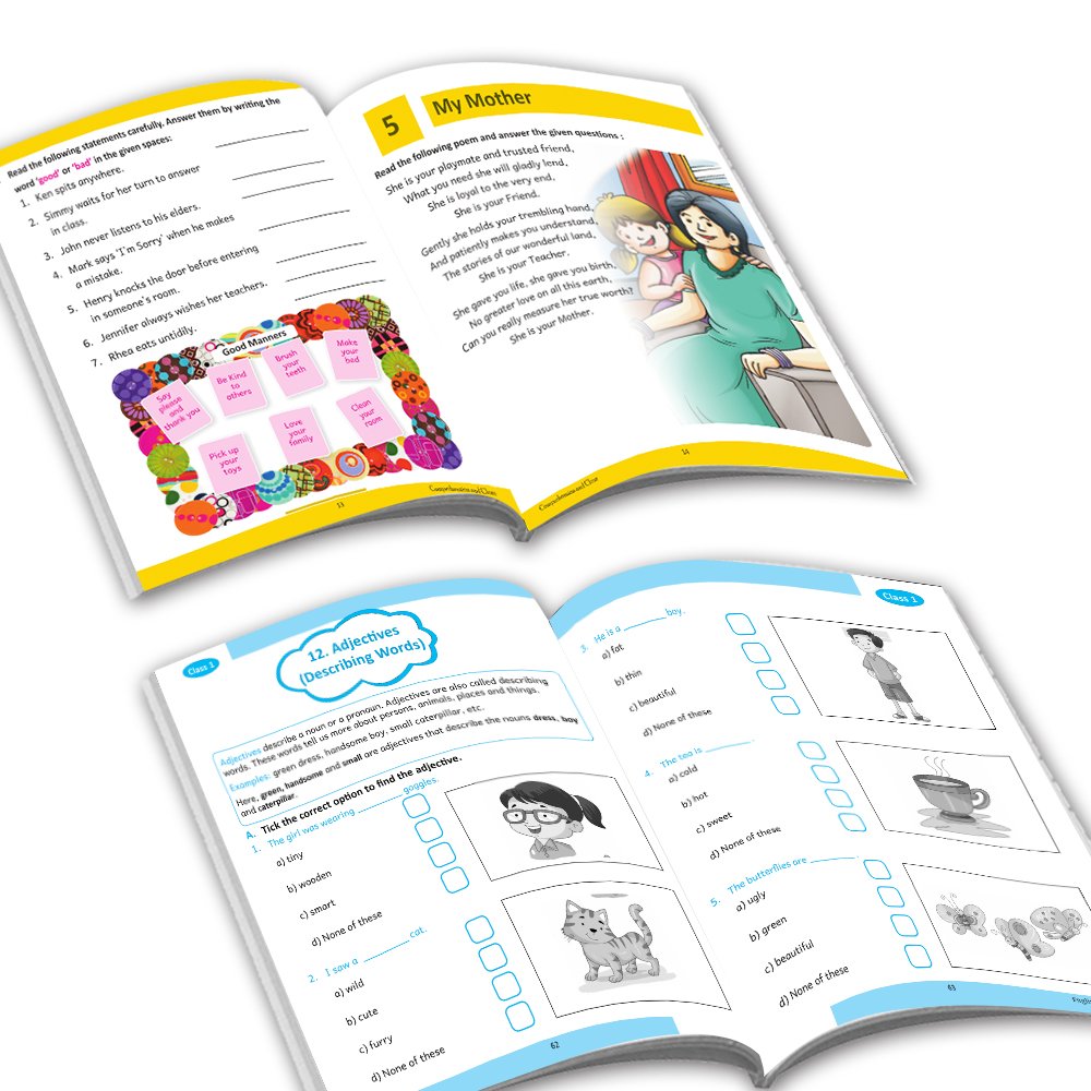 Grade 1 Ultimate English Combo Practice Workbooks Set of 4: Grammar, Writing Skills, Olympiad Prep, and Gear Up English| Ages 6-7 Years - Swadesiicart