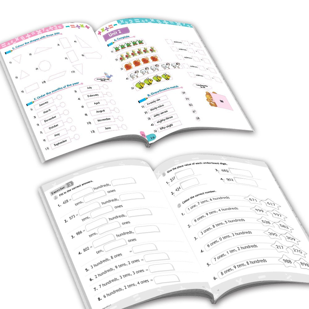 Grade 2 Comprehensive Learning with Mathematics Workbooks Set of 4 Ages 7-8 Years: Gear Up Math, Mental Math, Olympiad, and Challenging Word Problems - Swadesiicart