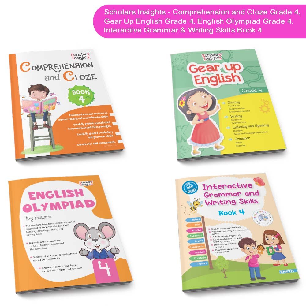 Grade 4 Ultimate English Combo Practice Workbooks Set of 4: NEP Based Interactive Grammar & Writing Skills, Olympiad Prep| Ages 8-10 Years - Swadesiicart