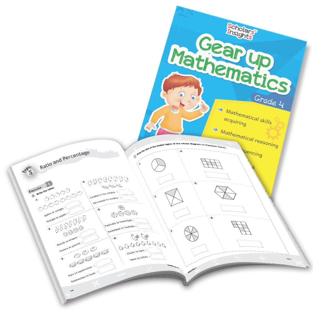 Grade 4 Comprehensive Learning with Mathematics Workbooks Set of 4 Ages 9-10 Years: Gear Up Math, Mental Math, Olympiad, and Challenging Word Problems - Swadesiicart