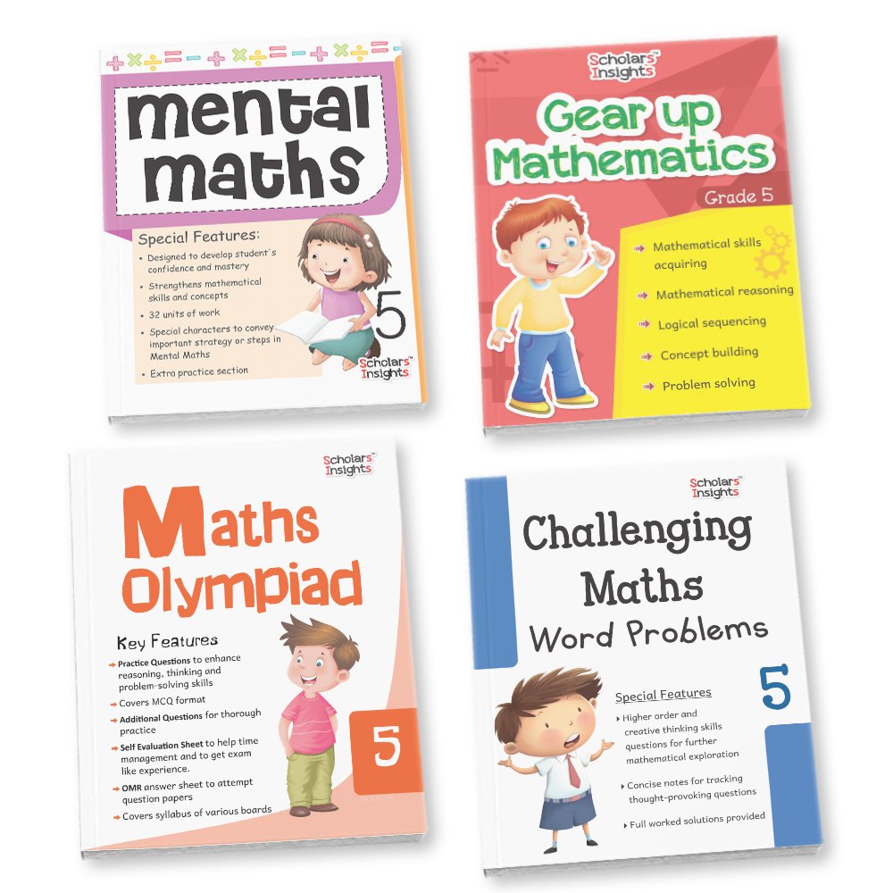 Grade 5 Comprehensive Learning with Mathematics Workbooks Set of 4 Ages 10-11 Years: Gear Up Math, Mental Math, Olympiad,Challenging Word Problems - Swadesiicart