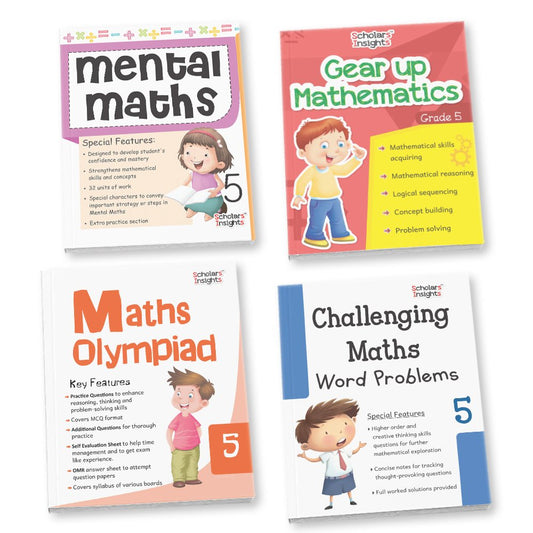 Grade 5 Comprehensive Learning with Mathematics Workbooks Set of 4 Ages 10-11 Years: Gear Up Math, Mental Math, Olympiad,Challenging Word Problems - Swadesiicart