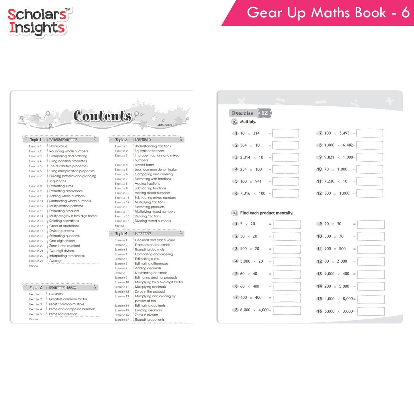 Grade 6 Comprehensive Learning with Mathematics Workbooks Set of 4 Ages 11-12 Years: Gear Up Math, Mental Math, Olympiad, Challenging Word Problems - Swadesiicart
