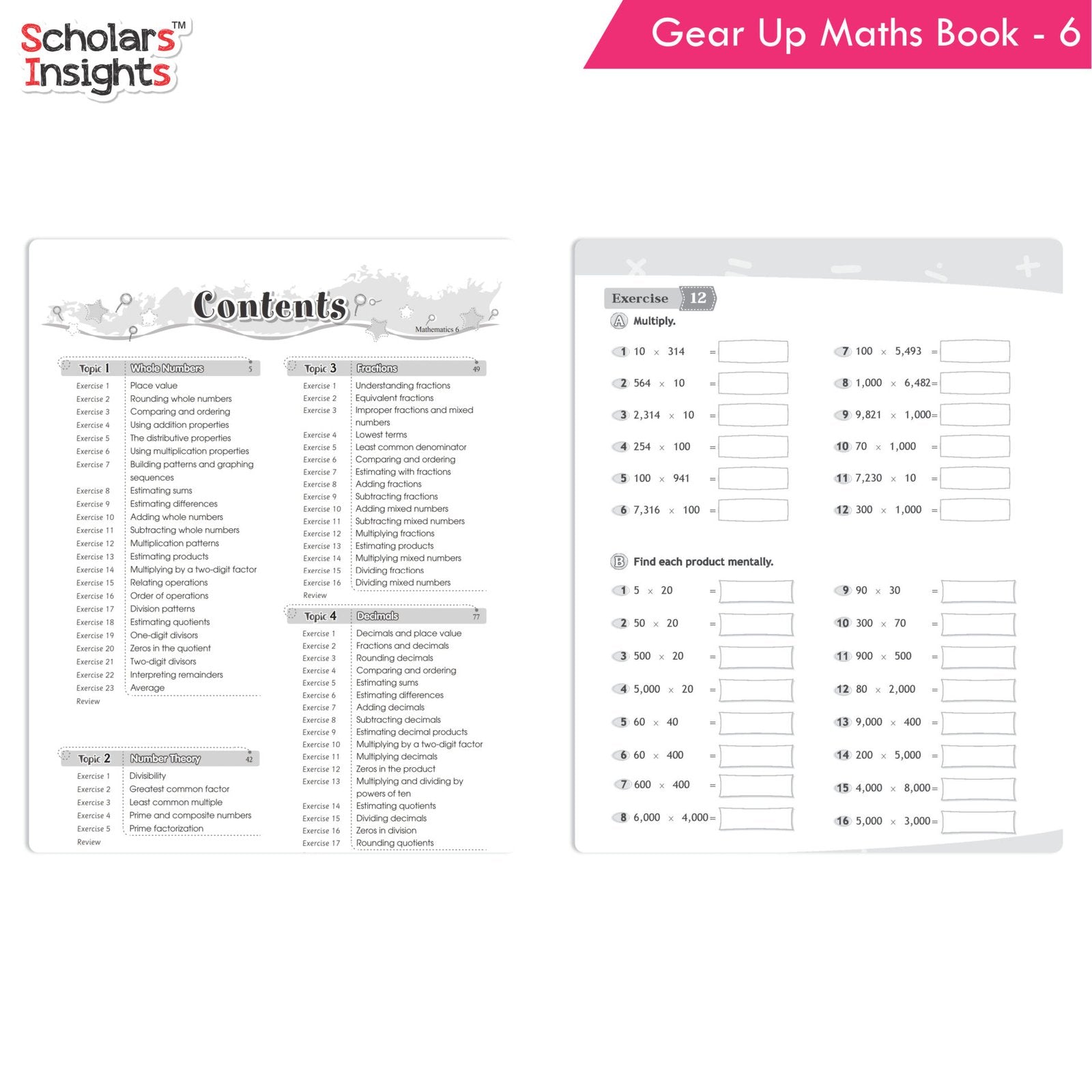 Grade 6 Comprehensive Learning with Mathematics Workbooks Set of 4 Ages 11-12 Years: Gear Up Math, Mental Math, Olympiad, Challenging Word Problems - Swadesiicart