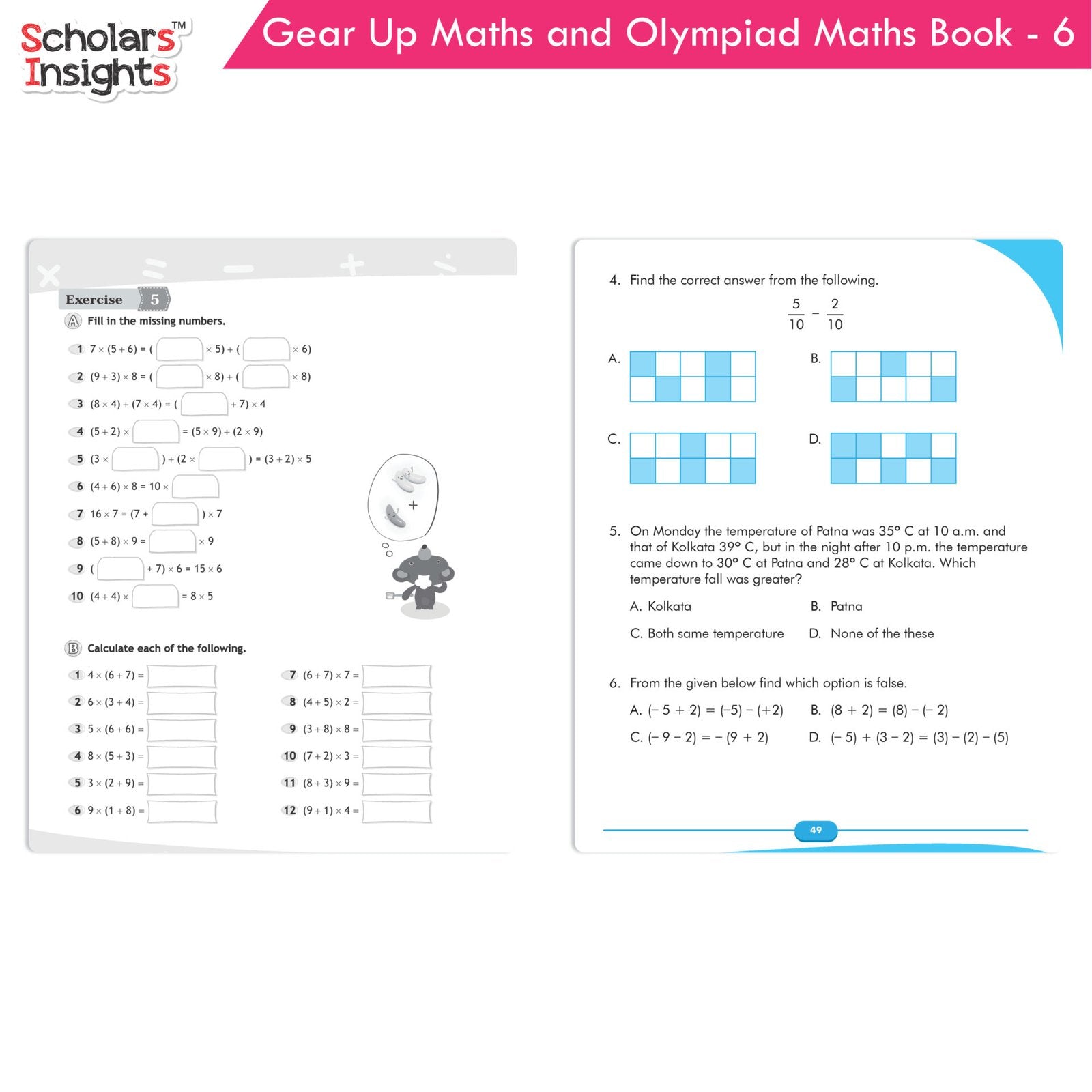 Grade 6 Comprehensive Learning with Mathematics Workbooks Set of 4 Ages 11-12 Years: Gear Up Math, Mental Math, Olympiad, Challenging Word Problems - Swadesiicart