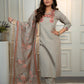 Lorenvalley Fashion Grey Roman Silk Embroidery Multi with Sequence Work Kurta Pant with Dupatta - Swadesiicart