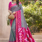 Anaita Grey Pochampally Silk Saree With Floral Printed Work With Blouse