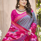 Anaita Grey Pochampally Silk Saree With Floral Printed Work With Blouse