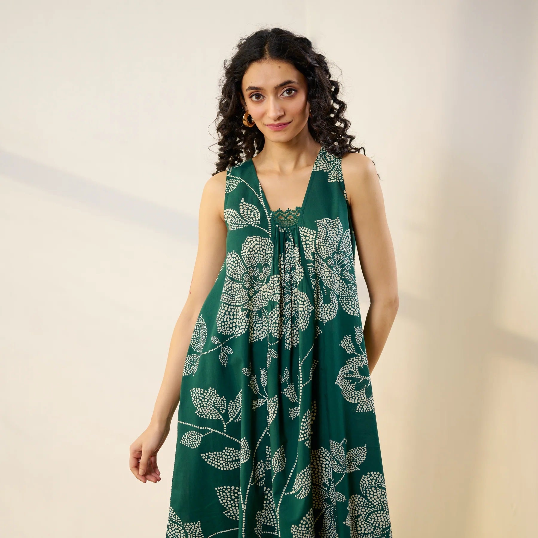 Pimu Women Floral Printed Pleated Pure Cotton Kurta with Palazzos-Green - Swadesiicart