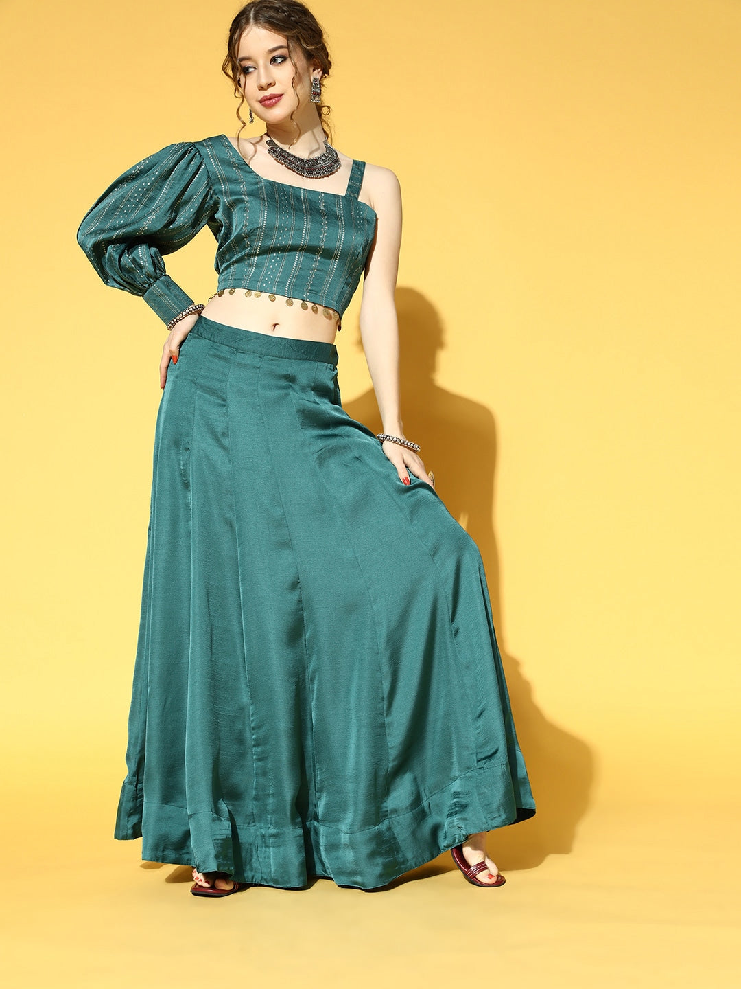 Yufta Green & Beige Co-Ords - Swadesiicart