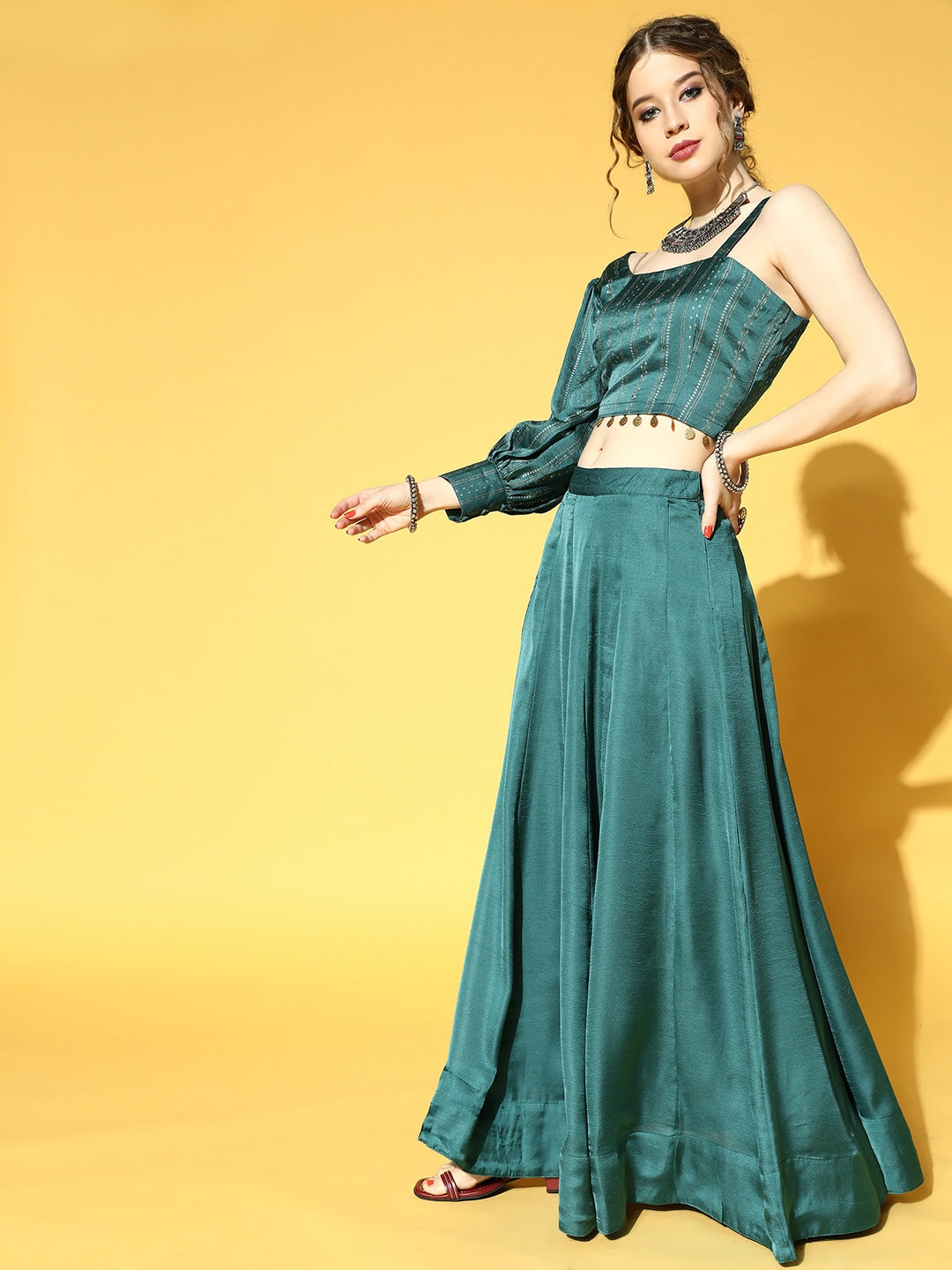 Yufta Green & Beige Co-Ords - Swadesiicart