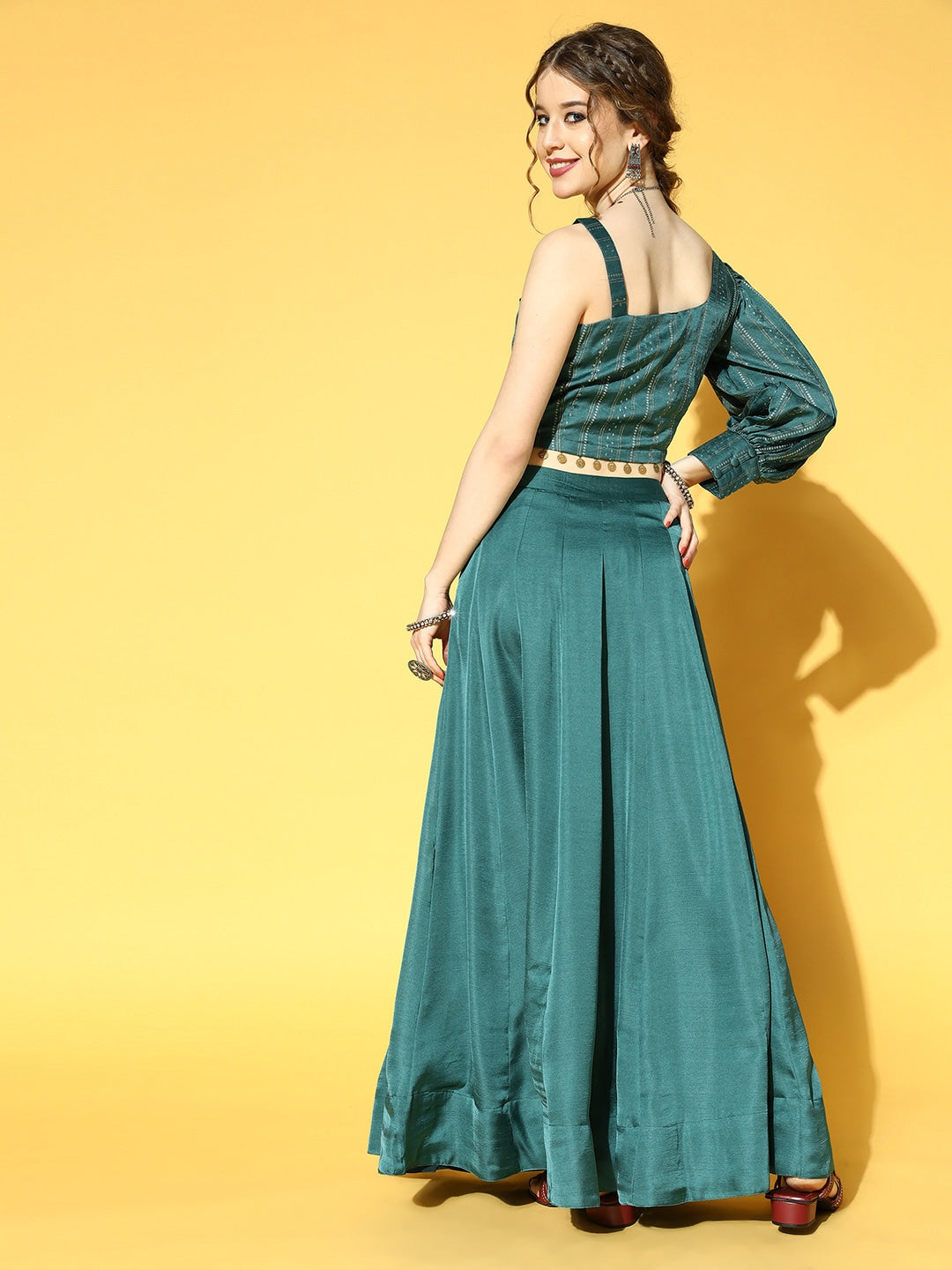Yufta Green & Beige Co-Ords - Swadesiicart