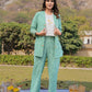 Yufta Green Cotton Checks Print Co Ord Set With Embroidery - Swadesiicart