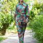 Yufta Green and Turquoise Blue Printed Satin Co-Ords - Swadesiicart