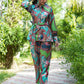 Yufta Green and Turquoise Blue Printed Satin Co-Ords - Swadesiicart