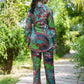 Yufta Green and Turquoise Blue Printed Satin Co-Ords - Swadesiicart