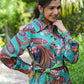 Yufta Green and Turquoise Blue Printed Satin Co-Ords - Swadesiicart