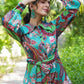 Yufta Green and Turquoise Blue Printed Satin Co-Ords - Swadesiicart