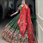 Lorenvalley Green Dola Silk Patola Print With Gamthi Work Lace Border Lehenga Choli with Dupatta | Swadesiicart