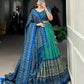 Lorenvalley Green Tussar Silk Bandhej And Ajarakh Print Lehenga Choli with Dupatta | Swadesiicart