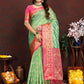 Lorenvalley Fashion Green Organza Silk Woven Design with Rich Meenakari Weaving Pallu Saree - Swadesiicart