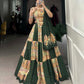 Lorenvalley Pure Cotton Green Plain And Printed With Foil Work Lehenga Choli with Dupatta | Swadesiicart