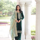 Lorenvalley Fashion Green Velvet with Rich Sequins & Zari Embroidered work Kurta Pant with Dupatta - Swadesiicart