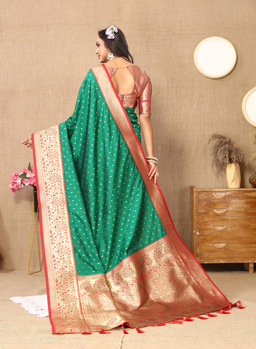 Lorenvalley Fashion Green Soft Silk weaving Design Rich Zari Weaving Saree - Swadesiicart