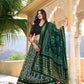 Lorenvalley Green Tussar Silk Ikkat Print With Foil Work Lehenga Choli with Dupatta | Swadesiicart