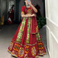 Lorenvalley Green Rayon and Printed Silk with Plain And Printed With Original Mirror Gamthi Work And Gamthi Patch Work Lehenga Choli | Swadesiicart
