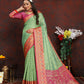 Lorenvalley Fashion Green Organza Silk Woven Design with Rich Meenakari Weaving Pallu Saree - Swadesiicart