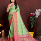 Lorenvalley Fashion Green Organza Silk Woven Design with Rich Meenakari Weaving Pallu Saree - Swadesiicart