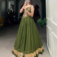 Lorenvalley Pure Rayon Green Plain With Embossed Design Lace Touch Up Lehenga Choli | Swadesiicart