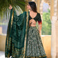 Lorenvalley Green Tussar Silk Ikkat Print With Foil Work Lehenga Choli with Dupatta | Swadesiicart