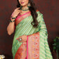 Lorenvalley Fashion Green Organza Silk Woven Design with Rich Meenakari Weaving Pallu Saree - Swadesiicart