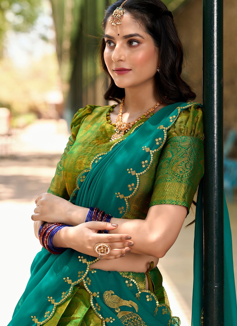Lorenvalley Green Kanjivaram Silk Zari Weaving Lehenga Choli with Dupatta | Swadesiicart