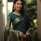 Lorenvalley Premium Pure Handmade Bandhej Kanjivaram silk saree with Zari Weaving Rich Pallu saree - Green - Swadesiicart