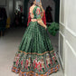 Lorenvalley Green Dola Silk Patola Print With Gamthi Work Lace Border Lehenga Choli with Dupatta | Swadesiicart