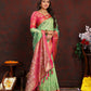 Lorenvalley Fashion Green Organza Silk Woven Design with Rich Meenakari Weaving Pallu Saree - Swadesiicart
