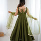 Lorenvalley Fashion Green Pure Romansilk Chanderi Fabric Yoke Fancy Lace Work Anarkali Kurta Pant With Dupatta Set - Swadesiicart