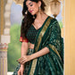Lorenvalley Green Tussar Silk Ikkat Print With Foil Work Lehenga Choli with Dupatta | Swadesiicart