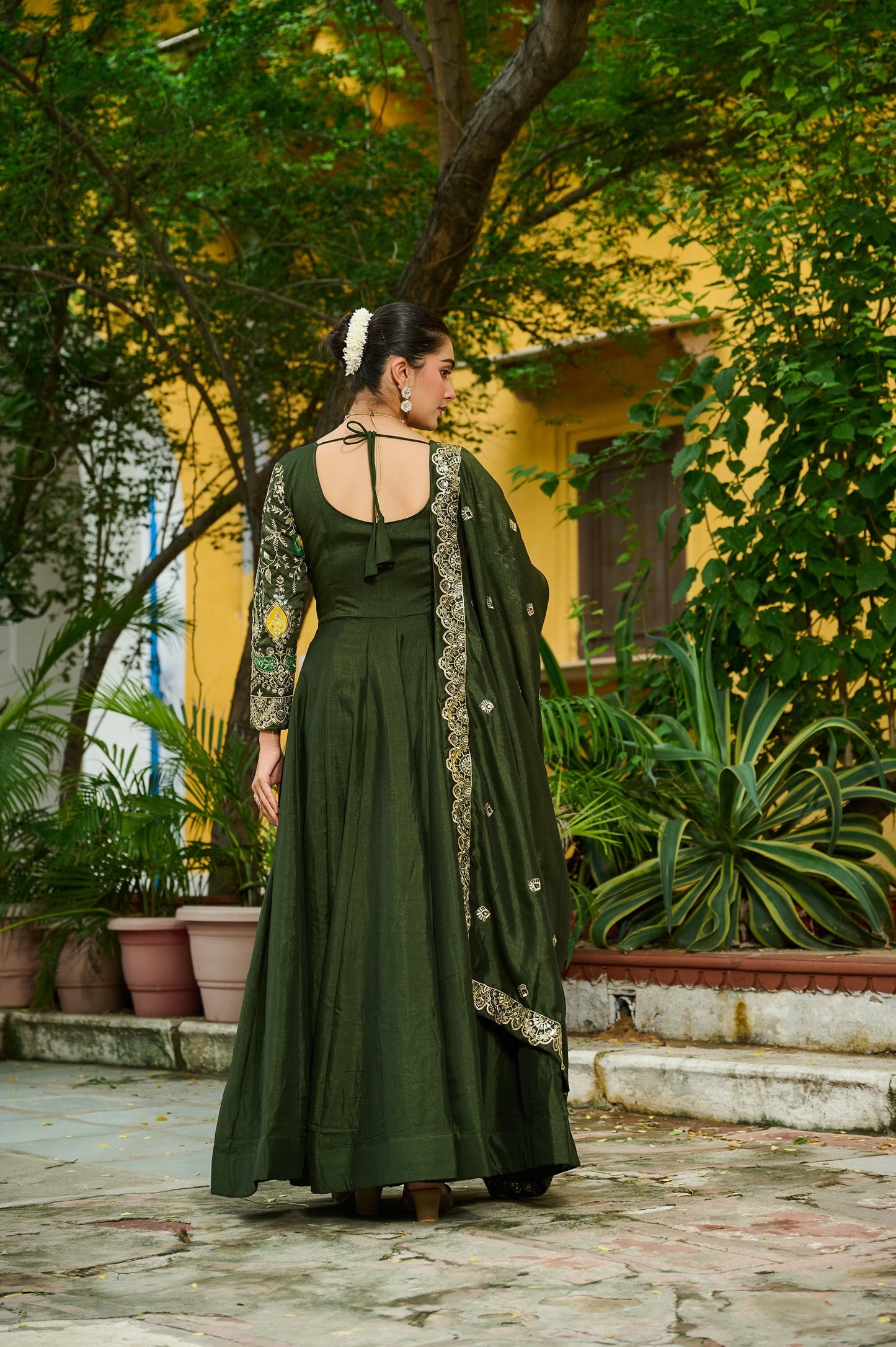 Lorenvalley Fashion Green Vichitra Silk with Multi Thread & Embroidered work Anarkali Gown with Dupatta - Swadesiicart