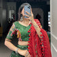 Lorenvalley Dola Silk Green Patola Print With Gamthi Work Lace Border Lehenga Choli with Dupatta | Swadesiicart