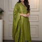 Lorenvalley Fashion Green Roman Silk Embroidery Sequence Work Kurta Pant with Dupatta - Swadesiicart