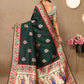Lorenvalley Fashion Green Soft Paithani Silk Woven Design Rich Meenakari Zari Weaving Pallu Saree - Swadesiicart