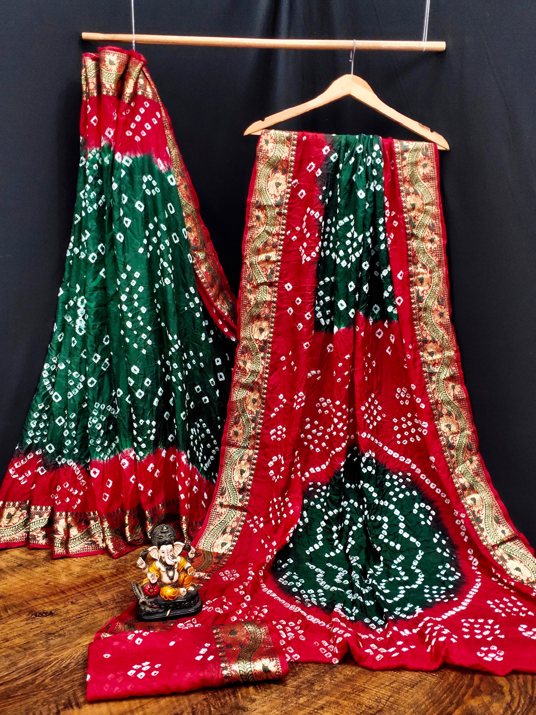 Lorenvalley Premium Pure Bandhej Tapeta Soft light weight silk saree with zari weaving Border - Multicolor - Swadesiicart