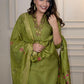 Lorenvalley Fashion Green Roman Silk Embroidery Sequence Work Kurta Pant with Dupatta - Swadesiicart