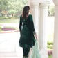 Lorenvalley Fashion Green Velvet with Rich Sequins & Zari Embroidered work Kurta Pant with Dupatta - Swadesiicart