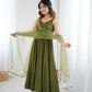 Lorenvalley Fashion Green Pure Romansilk Chanderi Fabric Yoke Fancy Lace Work Anarkali Kurta Pant With Dupatta Set - Swadesiicart
